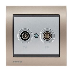 Siemens Prise TV/FM Silver Delta Iris + Plaque Métal Champagne