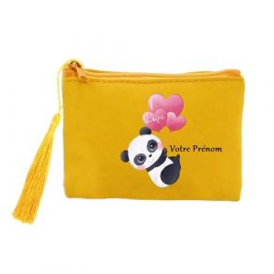 Porte Monnaie et cles Jaune Panda Ballon Personnalisable