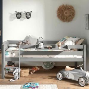 Vipack Furniture Lit mi-hauteur gris avec tablette penderie