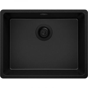 Primagran - Evier Sous Plan 56x44cm, Evier en Granit 1 bac + Kit de Vidage, &Eacute;vier au meuble 60cm - Venise Easy, Tout Noir