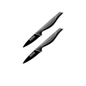 Nirosta 9324150 Lot de 2 couteaux &agrave; l&eacute;gumes, de cuisine, d&eacute;couper, Lame de 8 cm, Noir, Acier inoxydable, 20 x 8 cm