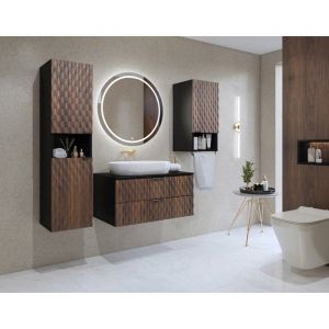 Ensemble de 3 meubles de salle de bain KING &ndash; Ch&ecirc;ne fonc&eacute; et noir - 60 cm