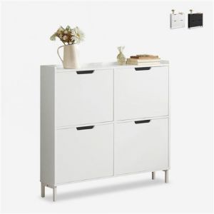 Image de Meuble chaussure peu encombrant - AHD Amazing Home Design - Meuble chaussures d'entr&eacute;e 4 compartiments &agrave; rabat 8 paires Botes - Blanc