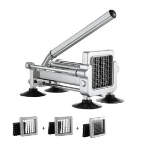 VEVOR Coupe-Frites Manuel, Coupe-Légumes Multifonction avec Lame en Inox de 12,7 mm, 9,5 mm et 6,35 mm, Coupe Pomme de Terre Patates avec Ventouse, pour Concombres, Carottes,Restaurant, Cuisine