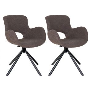 HERMOS - Lot de 2 Fauteuils de Table Tissu Boucl&eacute; Taupe Pied Pivotant M&eacute;tal Noir