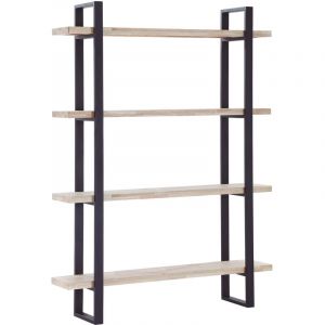 Pegane Étagère haute en bois de chêne nordique avec pieds en métal noir - Longueur 120 x Profondeur 35 x Hauteur 180 cm -