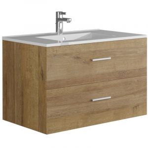 Meuble de salle de bain suspendu avec simple vasque - Coloris naturel clair - 80 cm - KAYLA