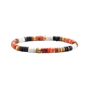 Bracelet Perles Heishi Turquoise Blanche Jaspe Noir Et Orange Serpeggiante