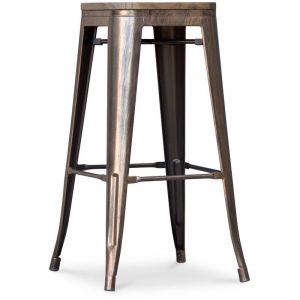 Privatefloor Tabouret de bar - Design industriel - Bois et acier - 76 cm - New Edition- Stylix Bronze m&eacute;tallis&eacute;