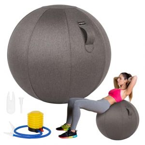 Leogreen Si&egrave;ge Ballon Ergonomique en Taille 75CM pour Bureau Yoga Chaise Ballon de Grossesse Chaise Ballon avec Housse en Lin de Protection Antid&eacute;rapante, Gris