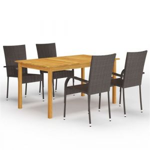 VidaXL Ensemble de table en acacia et 4 chaises en rotin synthétique marron