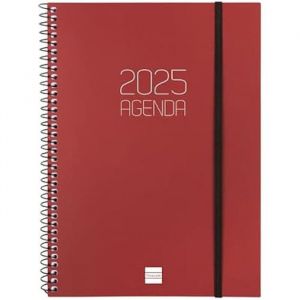 Finocam Agenda à spirale opaque 2025 semainier horizontal janvier 2025 à décembre 2025 (12 mois) Bordeaux espagnol