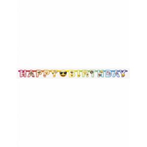 Unique Industries Inc Bannière en carton happy birthday Emoji Rainbow 1,8 m Taille