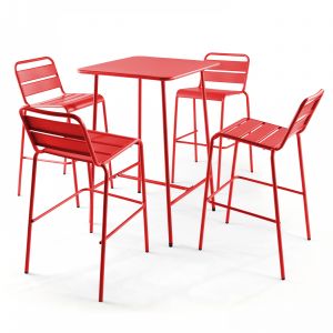 Oviala Table de bar et 4 chaises hautes Palavas Palavas - Rouge