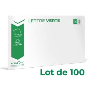 La Poste Enveloppes pré-timbrées - Lettre verte -J+3 - 162 x 229 mm - 50 g -Soumis à conditions - Lot de 100