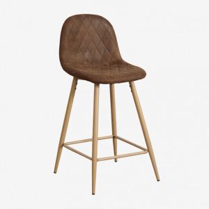 Tabouret haut en similicuir Glamm SKLUM Bois naturel ↑65 cm Café Diamond