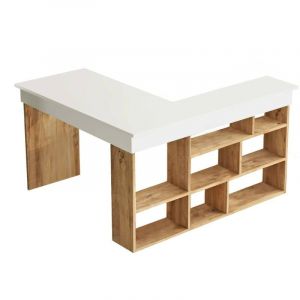 Dmora - Bureau Dfavasul, Pupitre polyvalent, Table de bureau pour PC, Plan de travail, 129x120h72 cm, Chêne et Blanc