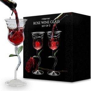 MikaMax Lot de 2 verres &agrave; vin en forme de rose - Design cr&eacute;atif et esth&eacute;tique - 200 ml - Verre &agrave; vin rouge - Verre &agrave; cocktail - Verre &agrave; jus - Pour la maison, le bar, le mariage - Rose - Jolis verres &agrave;