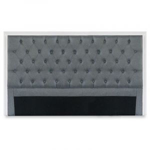 Image de Menzzo Tête de lit Hermione 180cm Bois blanc et Tissu Gris Clair