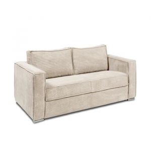 Canapé 3 places convertible express en velours côtelé beige - Couchage 140 cm - Matelas 18 cm LORETO