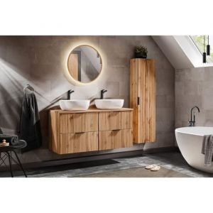 AC-Déco Ensemble complet salle de bain meuble double vasques à poser 120 cm + 2 éléments - Georgia Oak