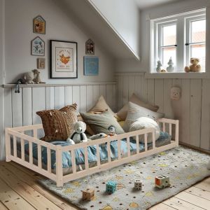 Terre de Nuit Lit inspiration Montessori enfant à barreaux naturel 90x190