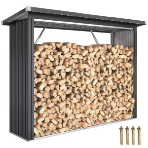 Outsunny Abri-b&ucirc;ches couvert - plancher sur&eacute;lev&eacute; et toit inclin&eacute; - montage rapide en acier galvanis&eacute; 213x665x150cm gris fonc&eacute;