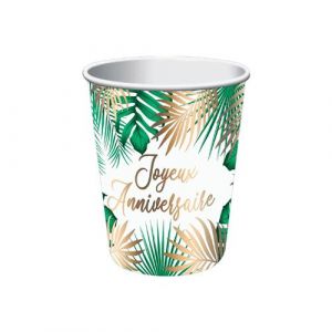 6 GOBELETS ANNIVERSAIRE TROPICAL PARTY 25CL VERT Neuf