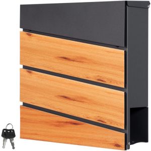 ML-Design Bo&icirc;te aux Lettres Murale 37x36,5x11 cm, Anthracite/Fa&ccedil;ade Noir avec Aspect Bois,