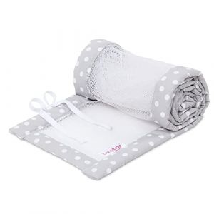 Babybay Tour de lit en maille piqué pour modèle Boxspring XXL Gris nacré à pois blancs