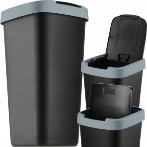Poubelle de 25 l, avec couvercle basculant, pour tri sélectif, en plastique, robuste, noir/gris foncé - Kadax