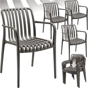 TecTake Lot 4 chaises de jardin empilables et résistantes aux intempéries gris