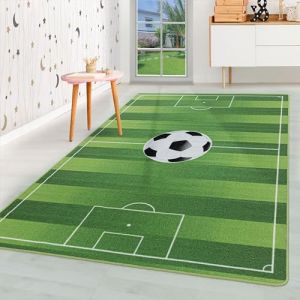 Homebyhome Tapis enfant Tapis motif Terrain de football color verd 140x200 cm tapis chambre enfant tapis chambre bébé