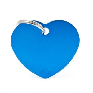 Myfamily Médaille basic grand cœur pour chien en aluminium bleu