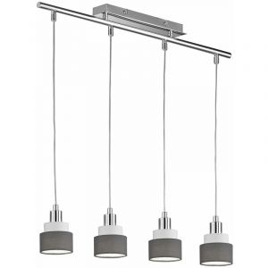 Wofi Lampe suspendue table à manger suspension 4 flammes suspension réglable en hauteur, métal chromé textile gris, 4x douilles E14, LxlxH 9x70x150cm