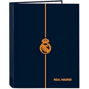 Safta Real Madrid 2nd Team 24/25 Classeur à 4 anneaux, idéal pour les enfants de différents âges, confortable et polyvalent, qualité et résistance, 26,5 x 33 cm, bleu marine
