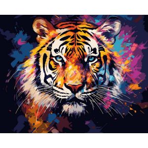 Figured'Art Peinture par Numéro Adulte avec Cadre Tigre Coloré Abstrait - Activité Manuelle Kit de Loisir Créatif DIY Numéro d'Art Complet Animaux - 40x50cm toile tendue sur châssis