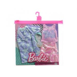 Mattel Coffret 2 habits : jupe rose + top - robe violette + serre tète - tenue de ville - vêtement poupée