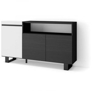 Buffet salon et cuisine, 150x87x35cm, 3 Portes, Design industriel, Blanc et noir, RF2505