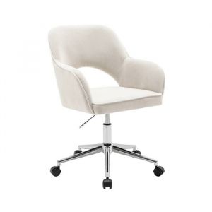 Chaise de bureau à roulettes velours côtelé blanc cassé piétement chromé. L 60 x P 62 x H 89 / 99cm