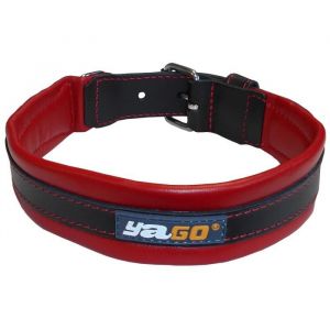 YAGO Collier en cuir - Taille L 43-52 cm - Noir et rouge - Pour grand chien