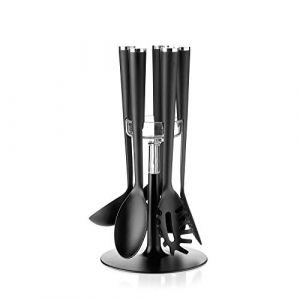 Guzzini Cooking Set de ustensiles Anti-adhésifs avec Base, Attila Veress, 19 x h 35 cm, chromé