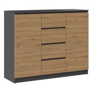 Parme 120 - Commode 2 portes + 4 tiroirs style moderne - Dimensions 97x120x40 cm - Meuble de rangement - Gris&Chêne