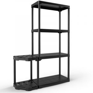 Étagère de rangement à 4 niveaux en plastique avec support d'outils à 12 trous 60 x 30 x 133 cm étagère de garage pour atelier noir 20_0004648