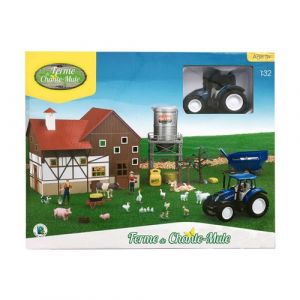 Imagin - Coffret Ferme 1:32 avec tracteur NEW HOLLAND, b&acirc;timent, tour silo &agrave; grain, animaux et fermiers
