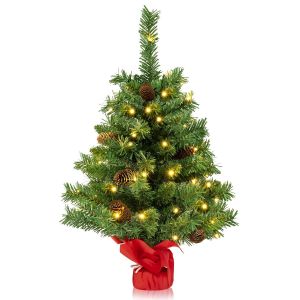 Coast Artificial Christmas Tree with Led Lights and Pine Cones - Sapin de No&euml;l de table avec socle en ciment - Vert - 64 cm