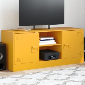 VidaXL Meuble TV jaune moutarde 99x39x44 cm acier, banc TV, meuble télé, meuble multimédia, buffet TV, meuble hifi, centre de divertissement