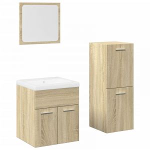 VidaXL Ensemble de meubles de salle de bain 4 pcs chêne sonoma, armoire de salle de bain, placard de salle de bain, meuble de rangement de salle de bain