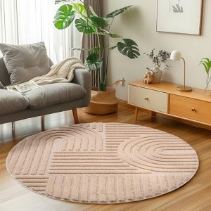 Carpetsale24 Tapis de Salon ou chambre en Rose 80 cm Rond style bohème scandinave avec effet haut-bas tapis décoratif