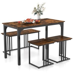 Coast Dining Table Set 120x60 cm Brown - Ensemble de table industrielle 4 pièces avec banc et 2 tabourets